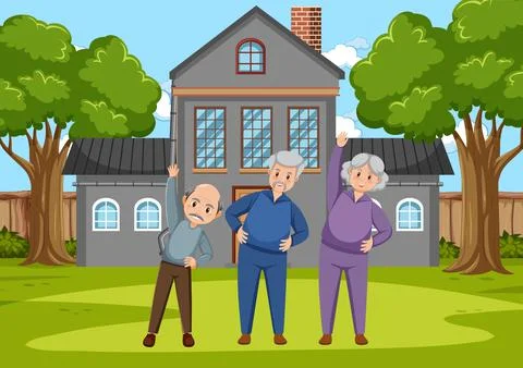 Elderly people doing exercise at park Ilustração Stock
