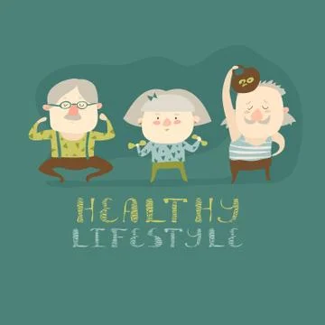 Elderly people doing exercises Stock Illustration