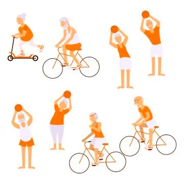 Elderly people doing exercises Stock Illustration