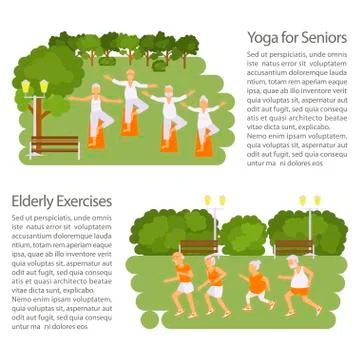 Elderly people doing exercises Stock Illustration