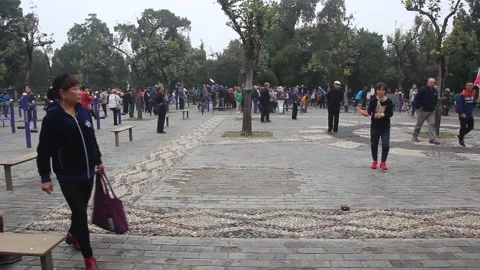 Elderly people exercise in the Temple of Heaven Park in Beijing, China Video stock 336726690