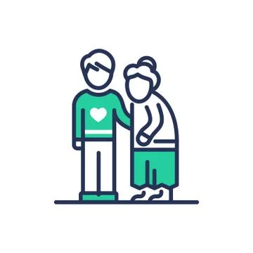 Elderly People Help - modern vector line icon. Stock Illustration