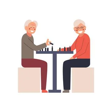 Elderly people playing chess. Vector isolated illustration. Cartoon character Stock Illustration