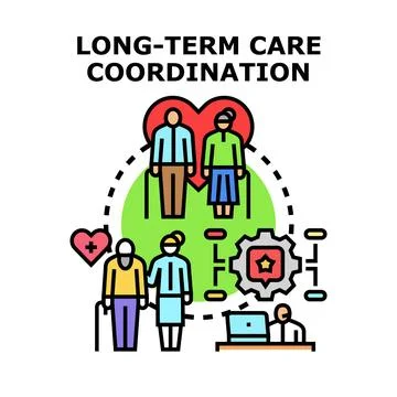 Elderly people receiving long term care coordination services Stock Illustration