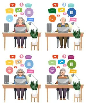 Elderly People Using Computers Illustrazione stock