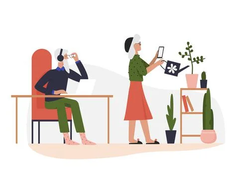 Elderly people using gadgets Stock Illustration