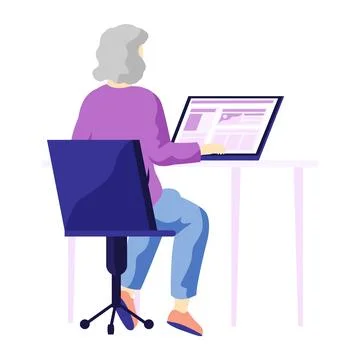 Elderly Person Using Computer at Desk Stock Illustration