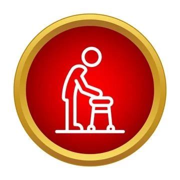 Elderly person using a walker assistance device icon Stock Illustration