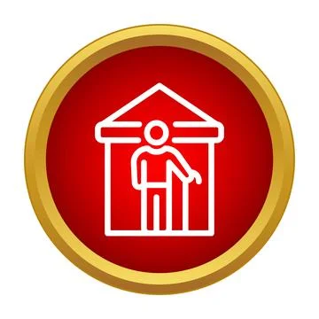 Elderly person with walking stick inside home icon Stock Illustration
