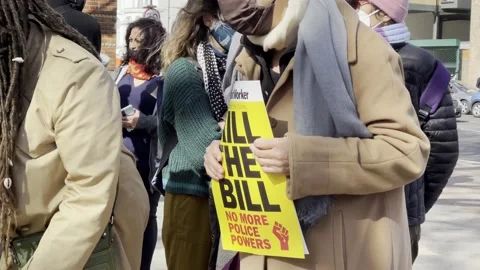 ELDERLY PROTESTERS HOLDING 'KILL THE BILL' PLACARDS NORTH LONDON 2021 UK 4K Stock Footage 151542891