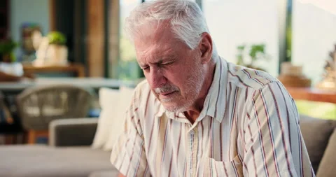 Elderly, sad man and crying in mourning with regret for past mistake, loss or Stock Footage 326467743