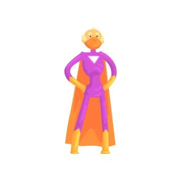 Elderly superhero standing in heroic posture with arms akimbo. Old grandfather Stock Illustration