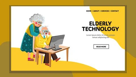 Elderly Technology Gadget Using Together Vector Illustrazione stock