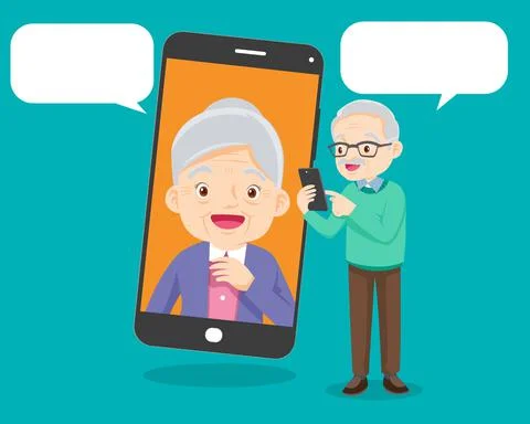 Elderly using video call by smart phone Stock Illustration