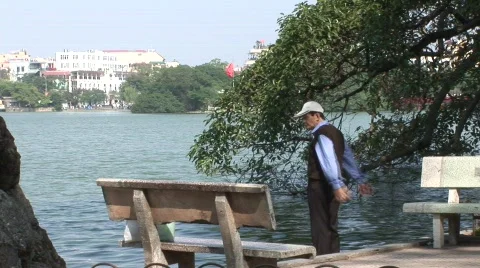 Elderly Vietnamese man exercising Stock Footage 286156