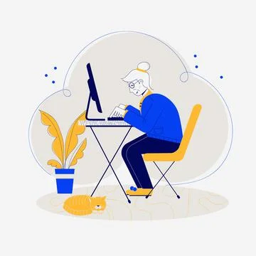 Elderly woman at the computer Stock Illustration