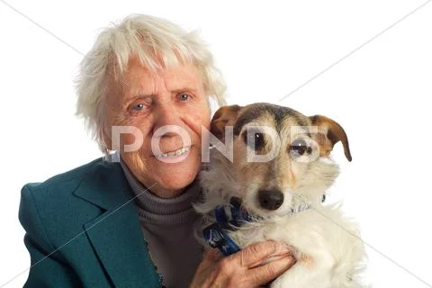 Elderly woman with dog Stock Photos