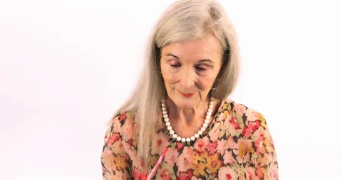 Elderly Woman Doing Make Up Stock Footage 93540431