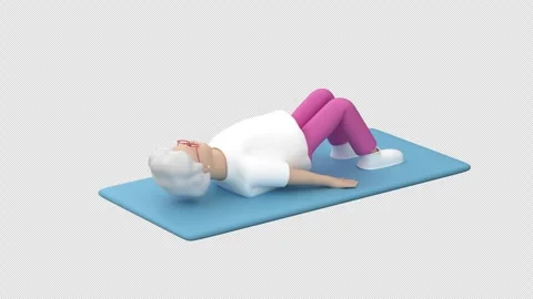 Elderly woman performing a bridge exercise on a mat Stock Footage 333475877