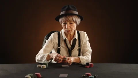 Elderly Woman Smiling While Dealing Poker Cards Stock Footage 262090426