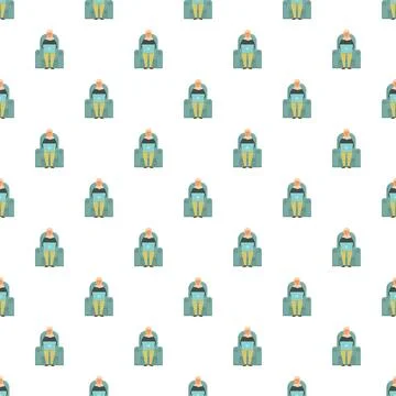Elderly woman using laptop computer seamless pattern イラスト素材