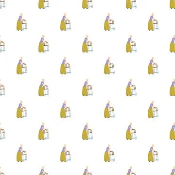 Elderly woman using walker seamless pattern Stock Illustration