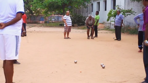Eldermen playing petanque Stock Footage 93096407