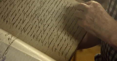 Eldery woman's hand with old vintage papers Stock Footage
