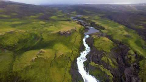Eldgja Canyon Beautiful Remote Landscape Iceland Stock Footage 256715819
