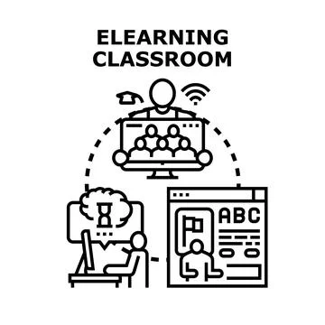 Elearning classroom connecting students and teachers online Stock Illustration