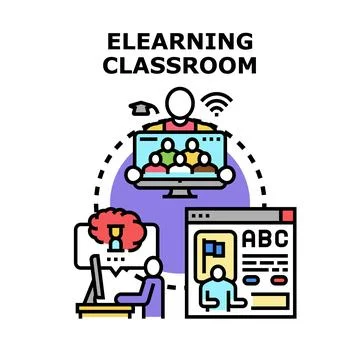 Elearning classroom connecting students and teachers online Stock Illustration