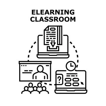 Elearning classroom delivering online educational content Stock Illustration