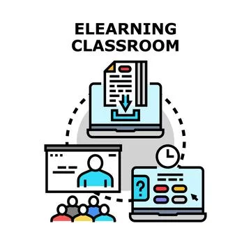 Elearning classroom delivering online educational content Stock Illustration