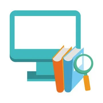 Elearning computer and books with magnifying glass Stock Illustration