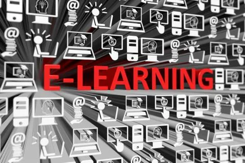 ELEARNING concept blurred background 3d render illustration Stock Illustration