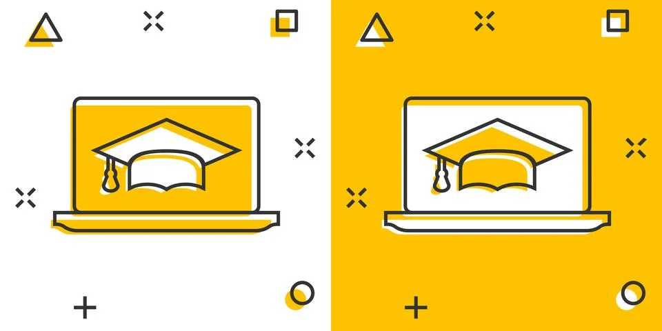 Elearning education icon in comic style. Study vector cartoon illustration pi Stock Illustration