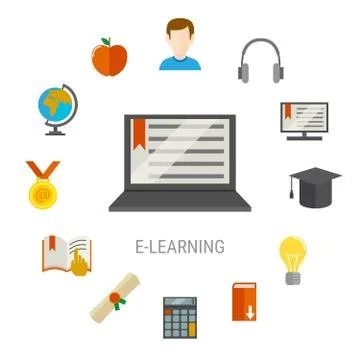 Elearning Flat Composition Stock Illustration