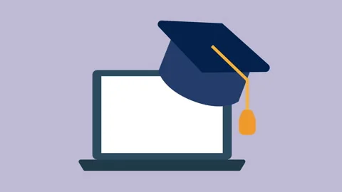 Elearning with graduation cap icon 2d Animation with Alpha Matte Stock Footage 335732812