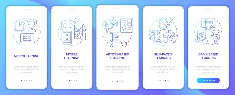 Elearning methods blue gradient onboarding mobile app screen Stock Illustration