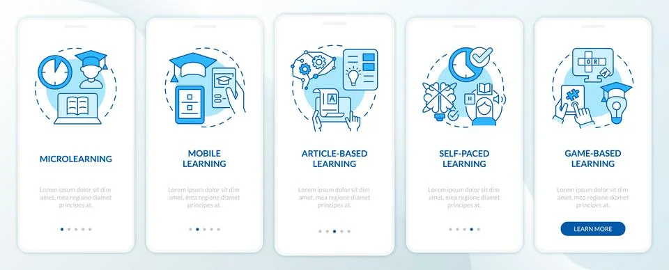 Elearning methods blue onboarding mobile app screen Stockillustratie