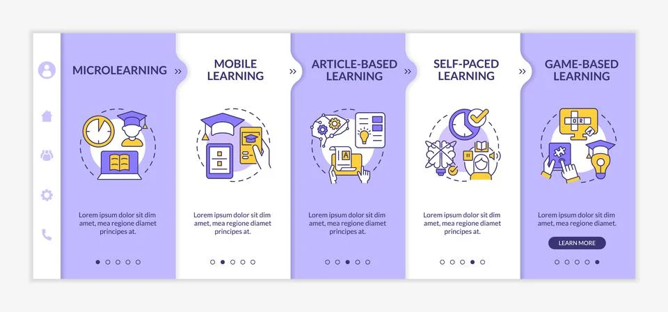 Elearning methods purple and white onboarding template Illustrazione stock