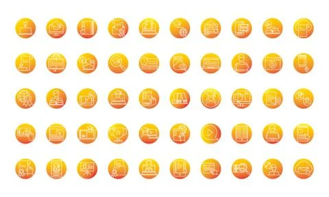 Elearning online education and development class set gradient style icon Stock Illustration