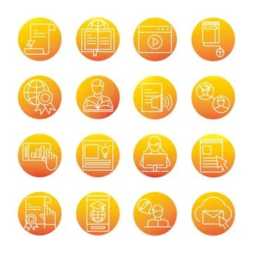 Elearning online education and development class set gradient style icon Illustrazione stock