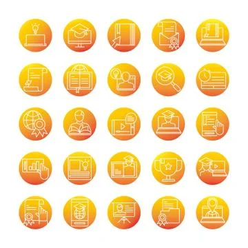 Elearning online education and development class set gradient style icon Illustrazione stock