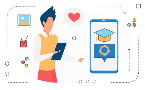 Elearning personal mobile studying school application イラスト素材