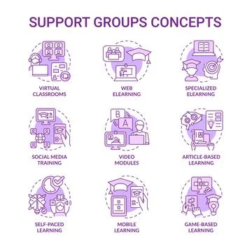 Elearning platform and techniques purple concept icons set イラスト素材