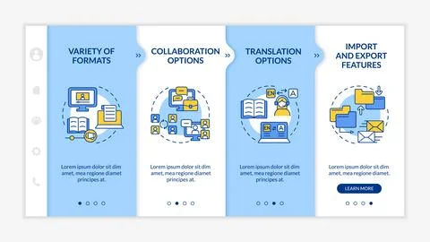 Elearning platforms blue and white onboarding template Illustrazione stock