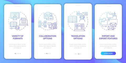 Elearning platforms features blue gradient onboarding mobile app screen Stock Illustration