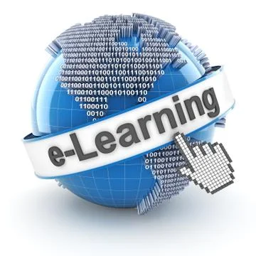 Elearning symbol with digital globe, 3d render Illustrazione stock