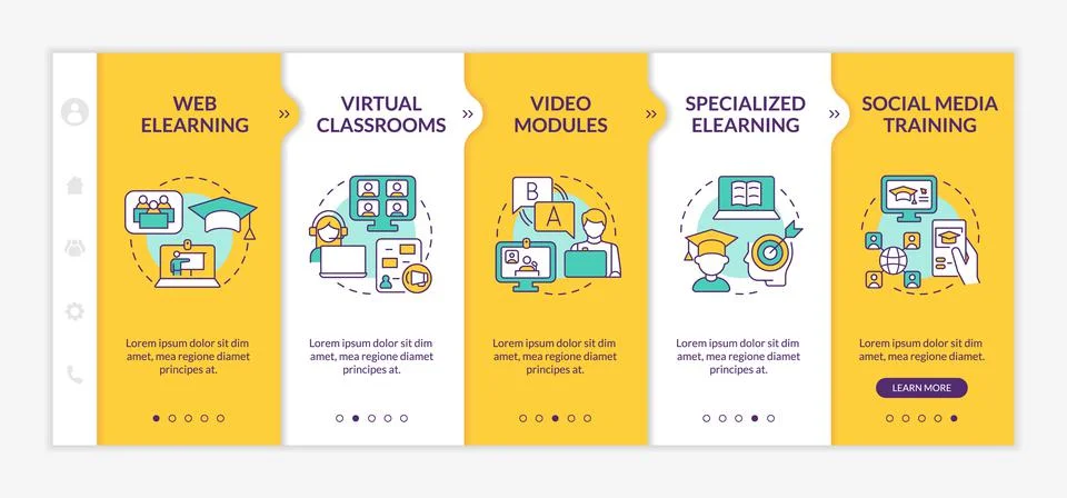 Elearning types yellow onboarding template Illustrazione stock